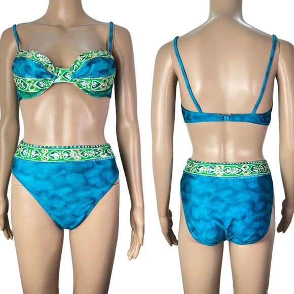 Gottex Vintage Underwire High Leg Teal Blue Two Piece Bikini Set - Picture 15 of 15
